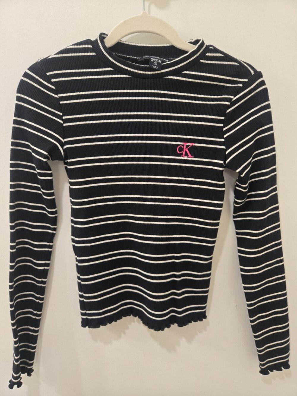 CALVIN KLEIN girls striped black and white long sleeve shirt - Picture 3 of 6